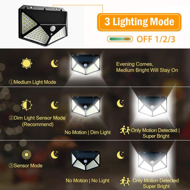 100 Led Solar Light Security Outdoor Solar Wall Lamp PIR Motion Sensor Lamp Водонепроницаемый солнечный свет для украшения сада