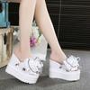 Fashion Slippers Women's Summer White New All-match High Heels 13cm Thick Bottom Platform Flower Word Wedge Heel Sandals Outside Casual