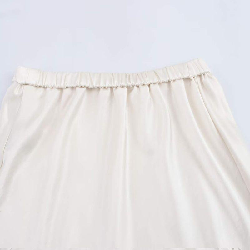 Kaslead New Women Clothes Western Style Fashion Acetate Satin Lace Elastic Waist Skirt Long Dress