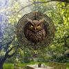 Laser Cut Metal Wind Spinner 3D Mandala Owl Design Outdoor Garden Decor Hanging Sculpture with Holographic Effect Creative Gift