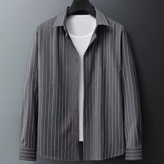 Рубашка мужская Yousheng, однобортная, с полосатым принтом, отложным воротником и длинными рукавами, официальная, в деловом стиле, офисная, средней длины, топ для свиданий