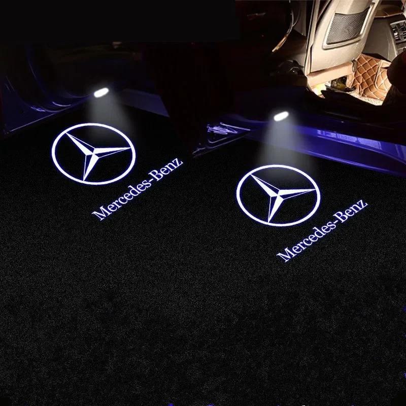 DLT2 For Benz AMG 2PCS Car Door Emblem LED Light Welcome Lamp Wireless Laser Projector For Mercedes Benz B/C/E/S Class A Class C200L