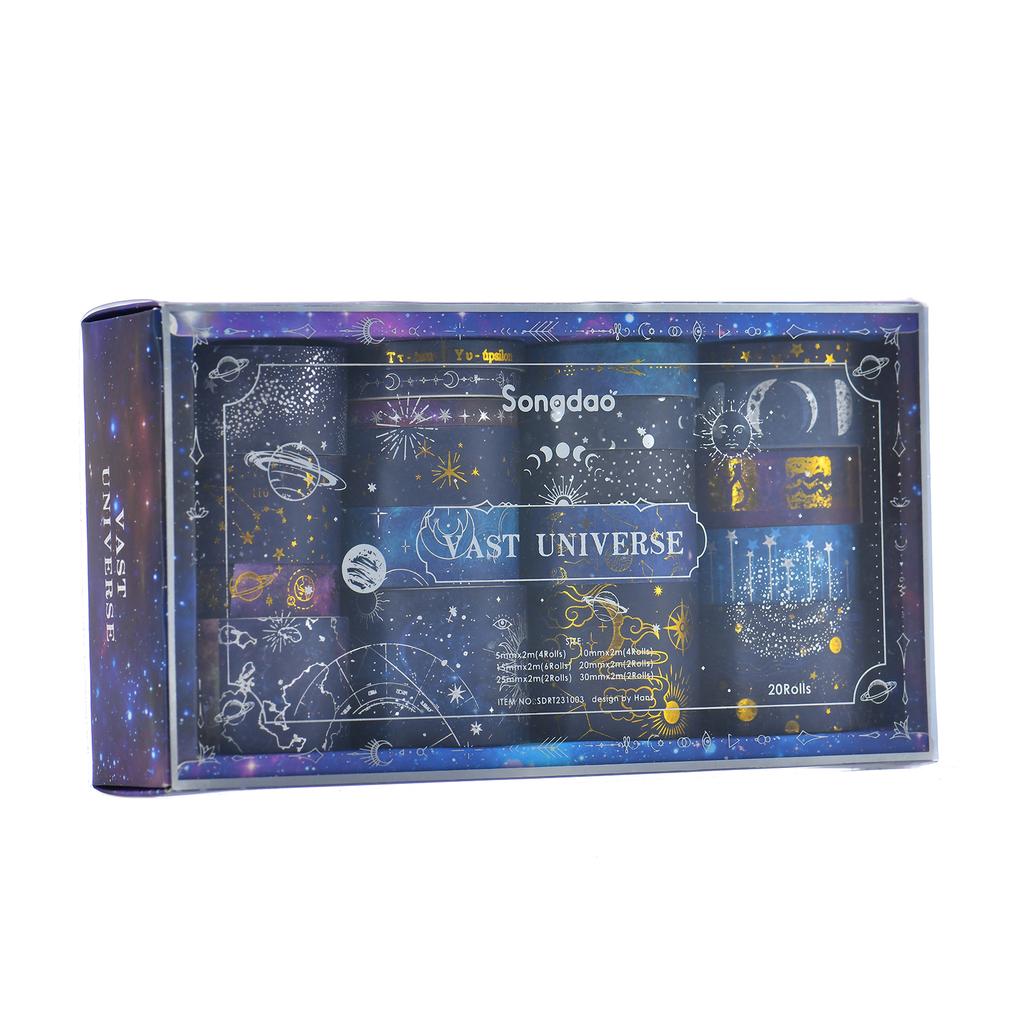 20 рулонов Vast Universe, набор лент Васи, Galaxy Star Moon, цвета: золотистый, серебряный, клейкие клейкие ленты для штамповки, декоративные наклейки
