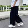 Men Pants with Multi Pockets Elastic Waist Wide Leg Oversized Vintage Cargo Pants Solid Color Streetwear Slacks for Outdoor Hiking Camping