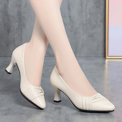 Женская мода Весенняя обувь для одиночек 2025 Новая офисная обувь для мамы на высоком каблуке Платье Мягкая подошва из ПУ кожи Простая элегантная черная