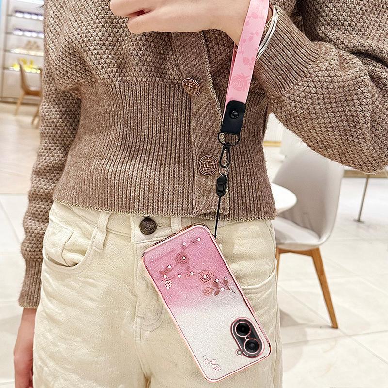 For OnePlus Ace 5 Racing 5G/Nord CE5 5G Case Flower Pattern TPU Gradient Phone Cover with Lanyards