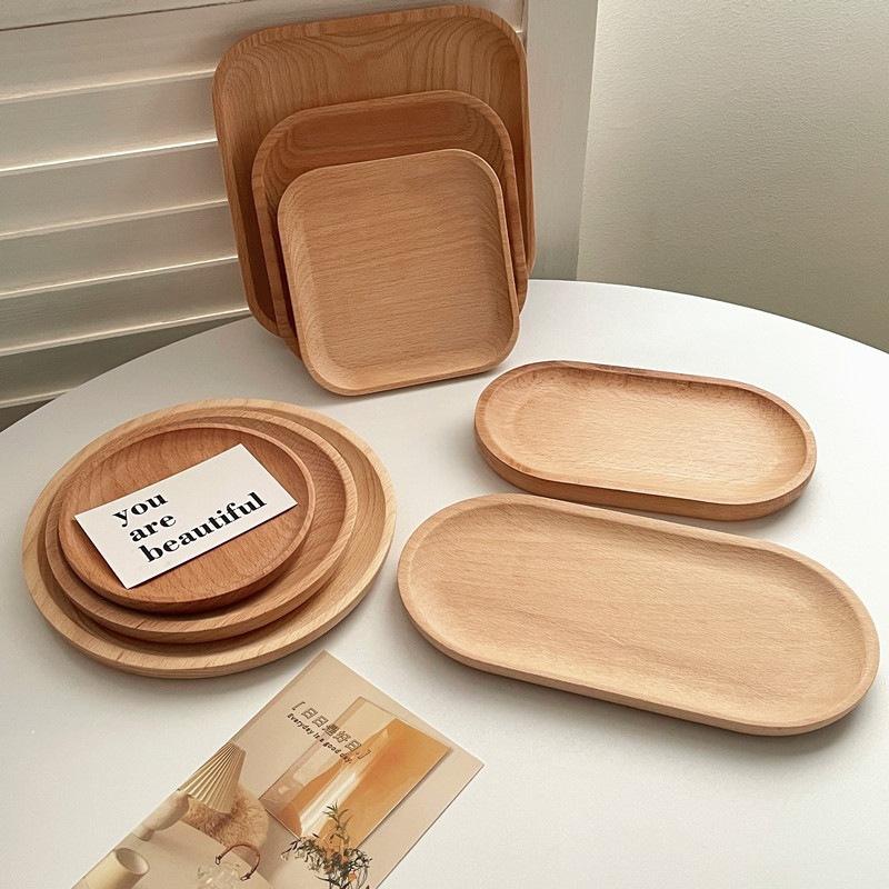 Wheat Stalk Tray Tableware Round Dessert Plate Japanese-Style Durable Heat Resistant Tray Coffee Tea Solid Wood Plate Tray