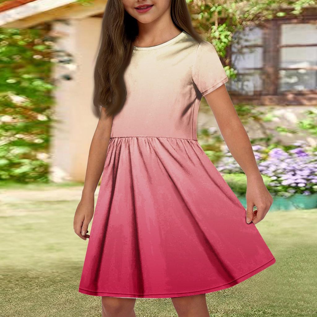 Летнее платье для девочек, однотонное платье без рукавов с принтом и карманом, повседневное платье, вечернее платье с короткими рукавами