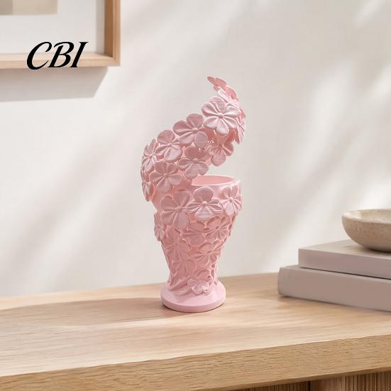 Luxury Home Ornament 2Pcs Floral Sculpture Vase, Modern Artistic Flower Holder with Matte Finish, Miniature Decorative Vase for Living Room