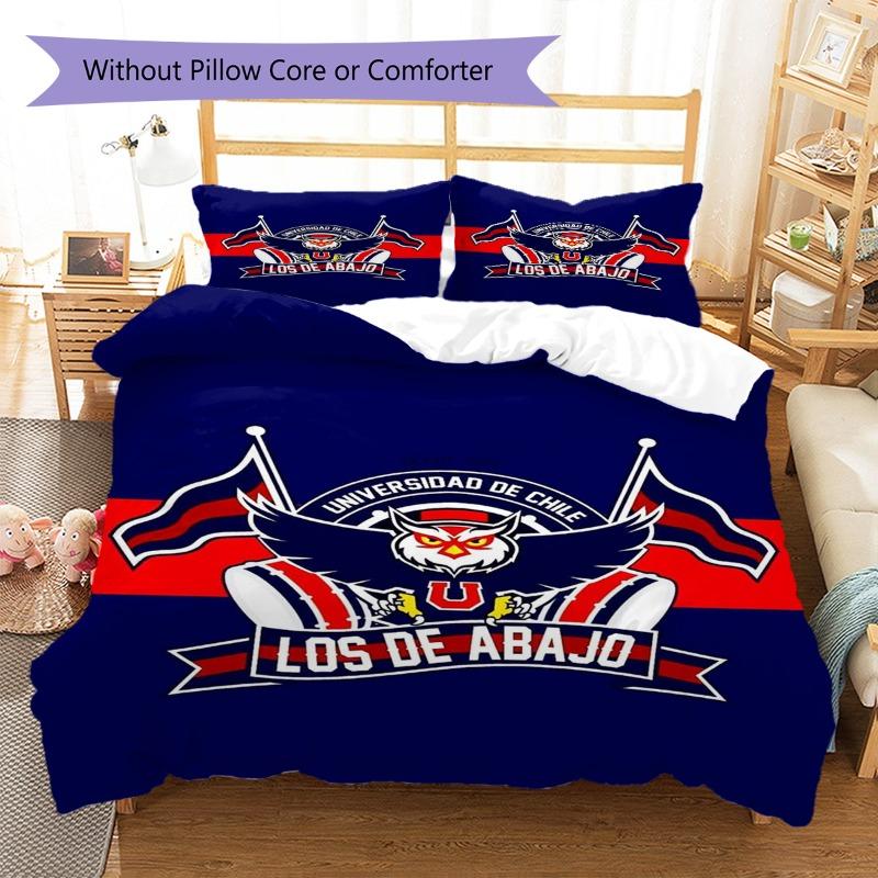 Universidad De Chile Owl Crest Blue Red Print 3 Pieces Duvet Cover Set Chile Soccer Bedding Set, Bedroom Home Decor Without Pillow Core Comforter