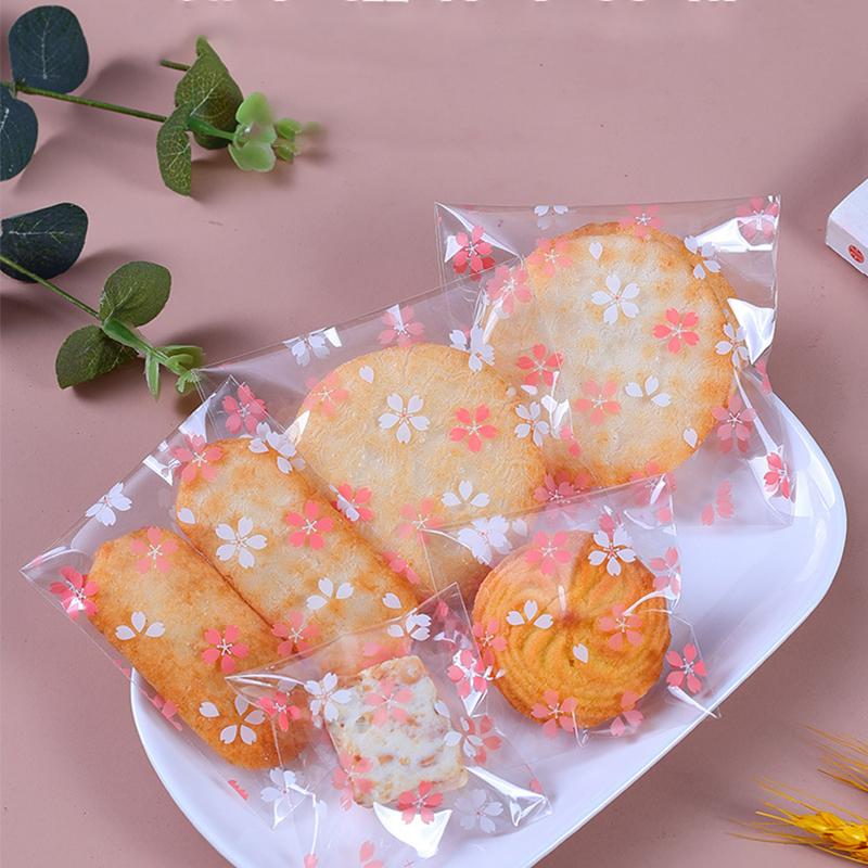 100 шт., упаковочная сумка для сухофруктов, подарочные пакеты, сумка для хлеба, самоклеящаяся белая цветочка, конфеты