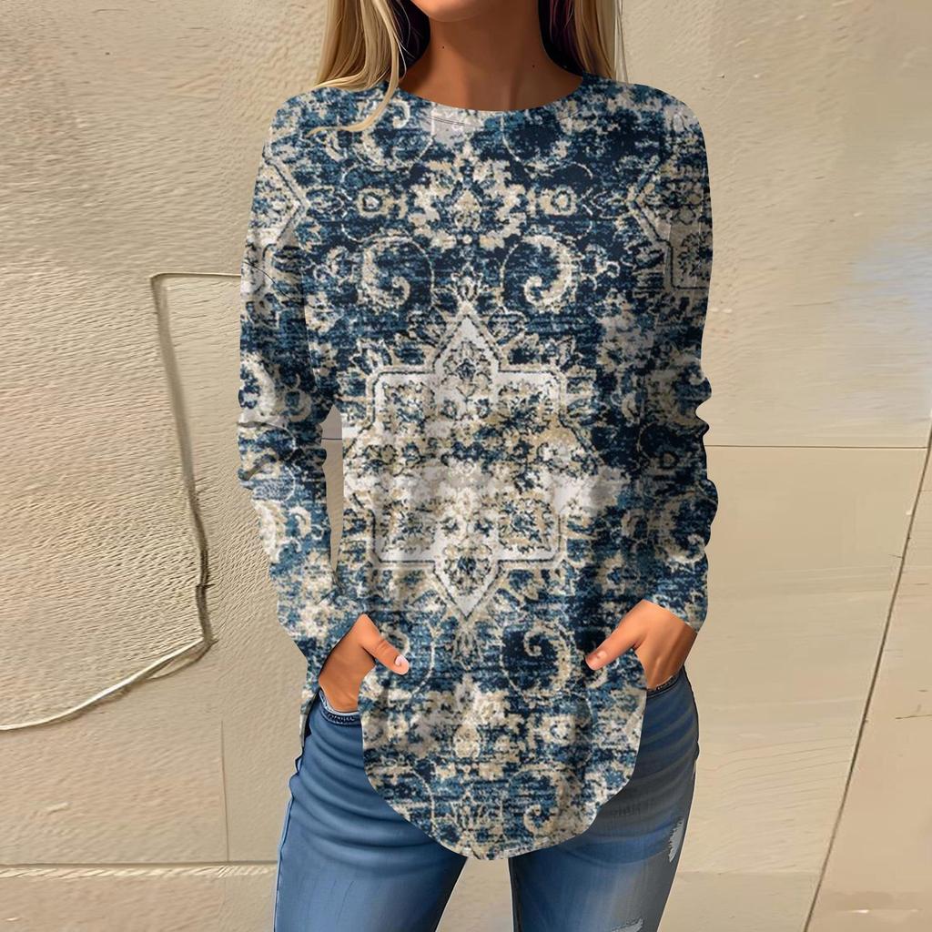 Футболки для женщин, осенний повседневный модный топ с длинным рукавом, пуловер с принтом, топ