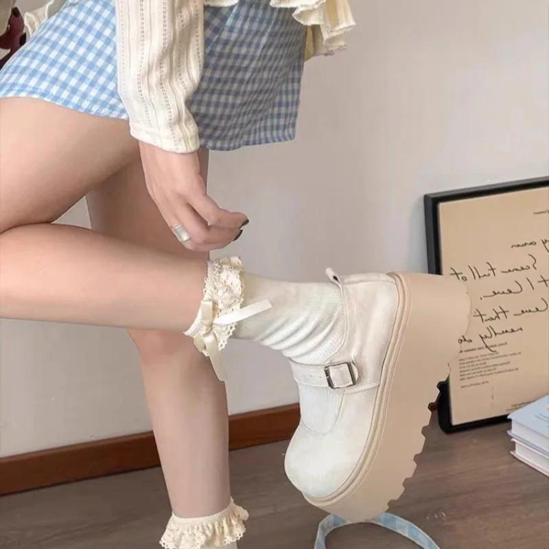 Модная женская обувь 2025 Модные туфли-лодочки на высоком каблуке с ремешком и пряжкой Женские туфли на танкетке Женские Новые туфли с круглым носком на платформе Zapatos