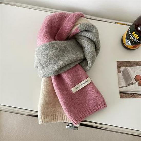 Contrast Color Korean Scarf: Cute & Cozy Knit for Women, Autumn/Winter Neck Warmer, Easy To Match for Students