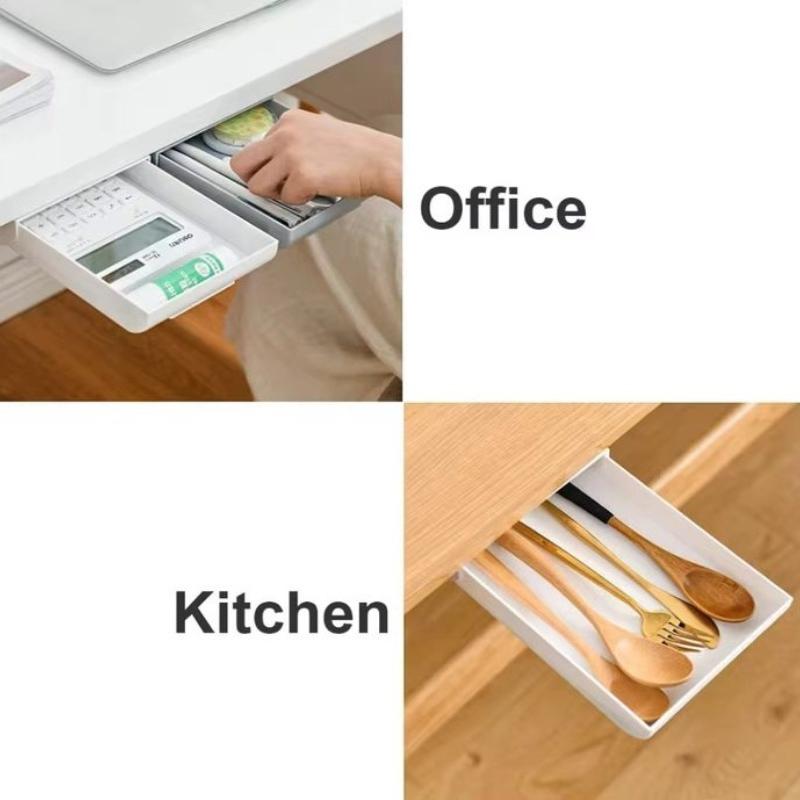 Under Desk Storage Box Invisible Self-Adhesive Type Tray Hidden Table Under Storage Drawers for Pencil Makeup Pen Stationery Box