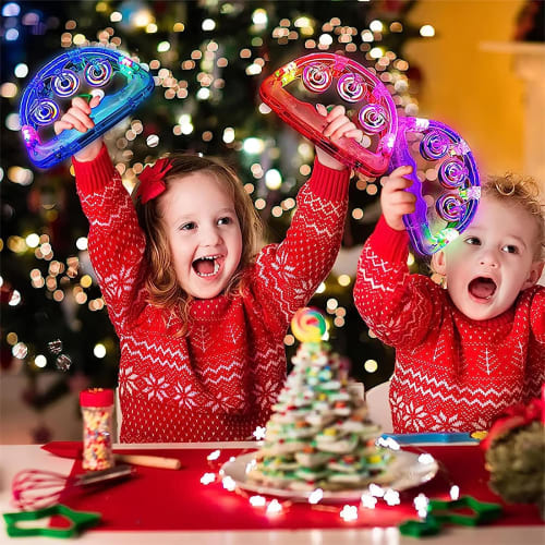 Set of 2 LED Tambourines, Perfect for Karaoke Events, Energizing with Flashing Lights, Flashing Instruments, Tambourines, Musical Instruments, Bells,