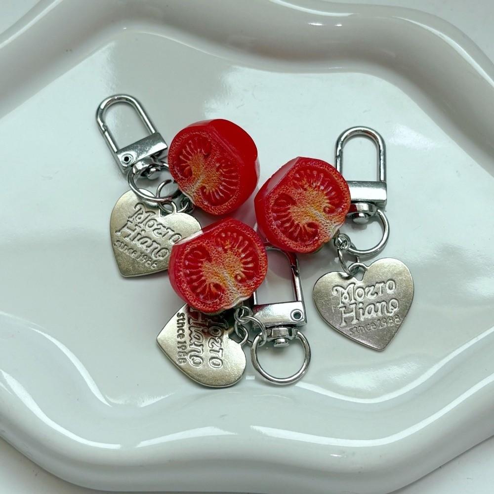 Realistic 3D Tomato Bag Charm Vibrant Colors Resin Key Ring Fruit Key Chain Aesthetic Styling