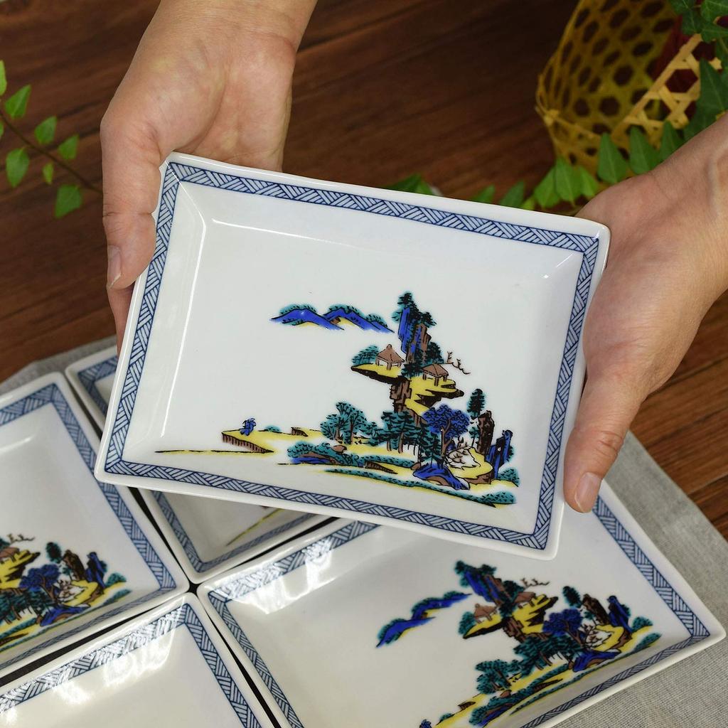 Стильный набор маленьких тарелок Кутани с пейзажем, сделано в Японии (5 кусков) Дизайн,
