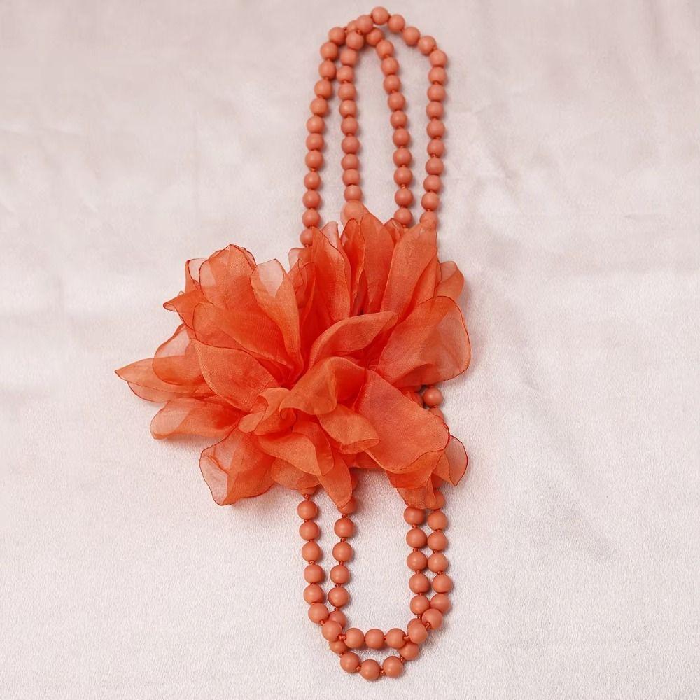 Flower Designing Long Necklace Elegant Style Belly Jewelry Pearls Accent Necklace  Daily Accessory