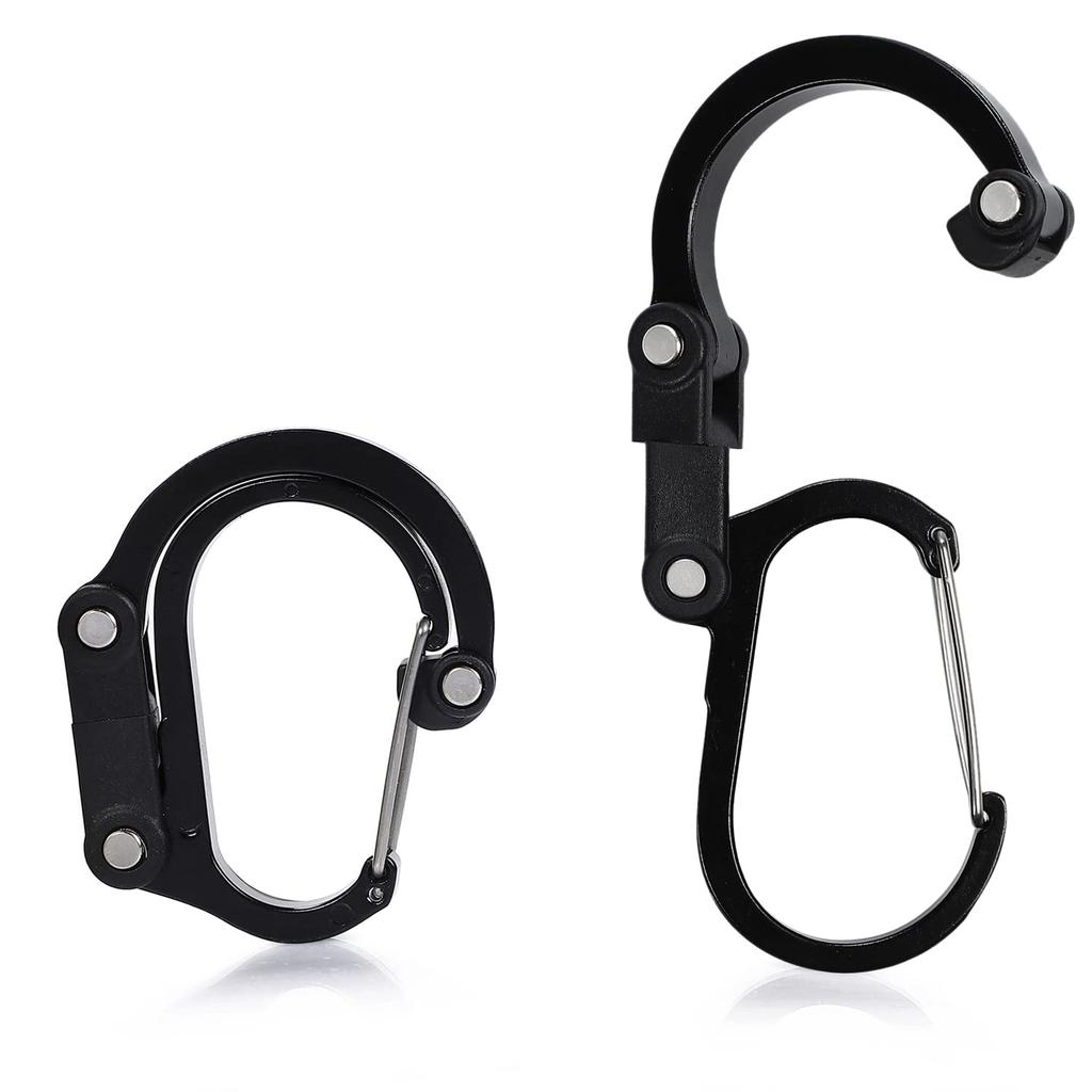 LinK-th Bag Hanger [Set of 2, 2025, Quality Assured, Third-Party Inspected] Carabiner Hanger Bag Backpack Hook Compact SS Size (Black & Black)