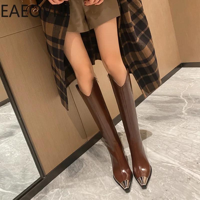 Fashion Designer Winter Woman High Boots Fashion Pointed Toe Long Boots Shoes Ladies Elegant Square Heel Women's Knight Bootties