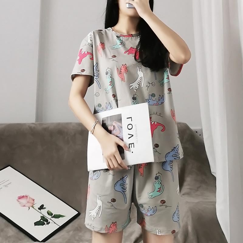 2 шт. летние пижамы женские с коротким рукавом ночная рубашка + шорты комплект одежды для сна