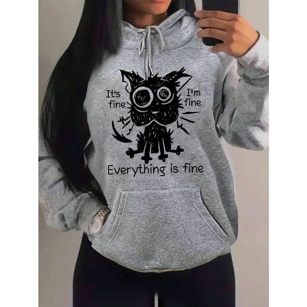 Все в порядке Забавная принт собаки Женские толстовки Флисовая толстовка Осень Свободная толстовка Карман Удобная Женская