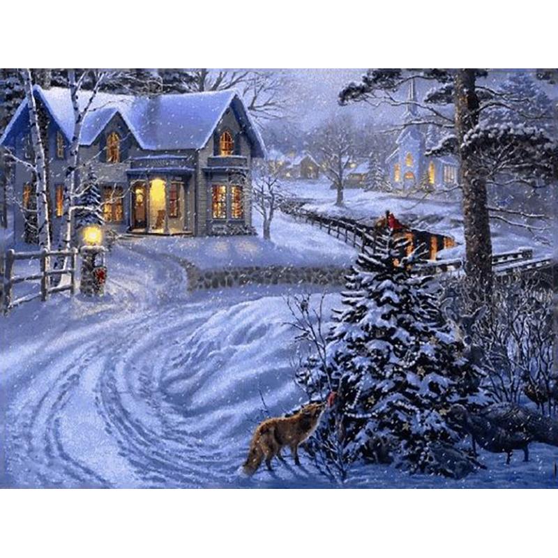 5D Diy Diamond Painting Cross Stitch Kit Snow Scenic Diamond Embroidery Landscape Mosaic Cross Stitch Wall Art Home Decor Gift