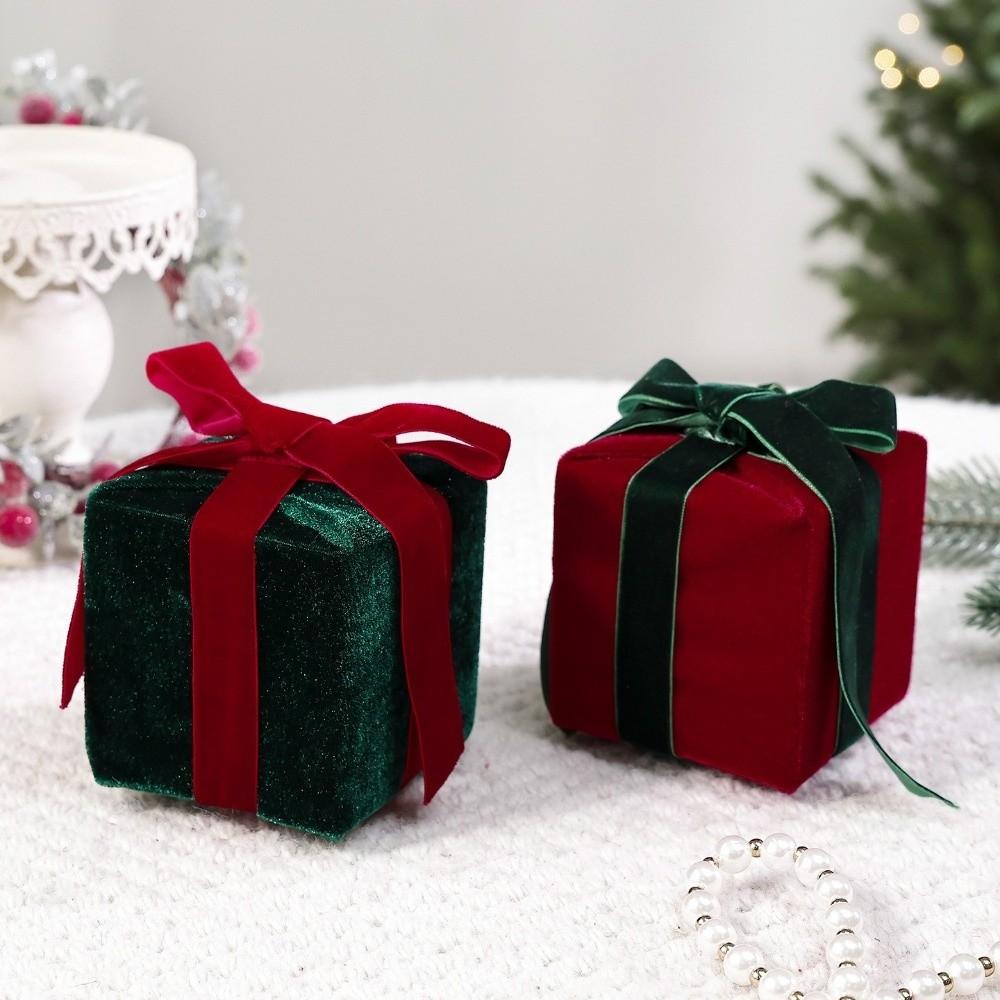 Bow Christmas Tree Decoration Velvet Gift Box Pendant Scene Setup Desktop Ornaments Gift