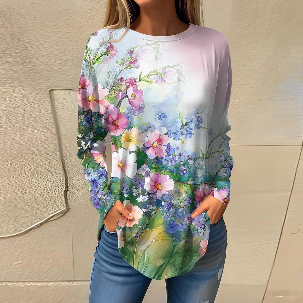 Футболки для женщин, осенние повседневные рубашки с длинным рукавом, толстовка, винтажный топ с графическим принтом, пуловер