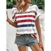 Summer Women's T Shirt Casual Short Sleeve Tee Retro Stripes Print V-Neck T-Shirts Fashion Street Female Oversized Clothing