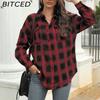 Женская клетчатая рубашка-куртка с длинным рукавом на пуговицах