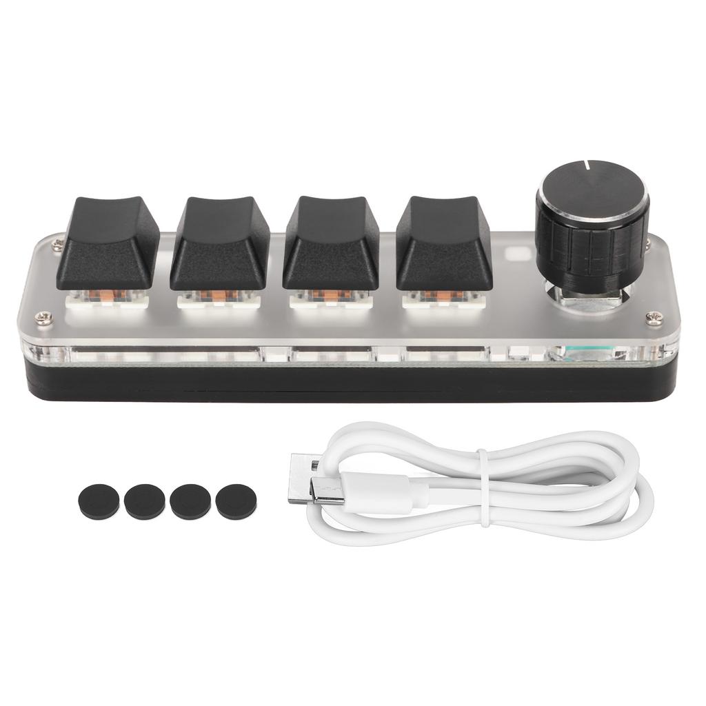 USB Mini 4-клавишная клавиатура с ручкой, синим переключателем, подсветкой RGB, двухрежимным подключением, программируемая своими руками