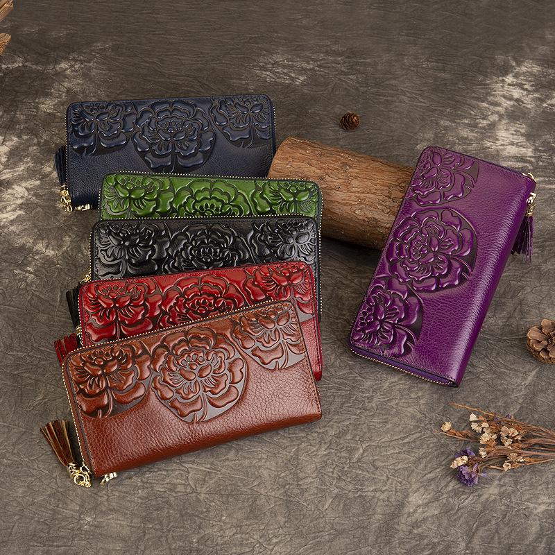 Purse Women's Spring Vintage Clutch Bag Multi-functional Embosed Money Clip for Women