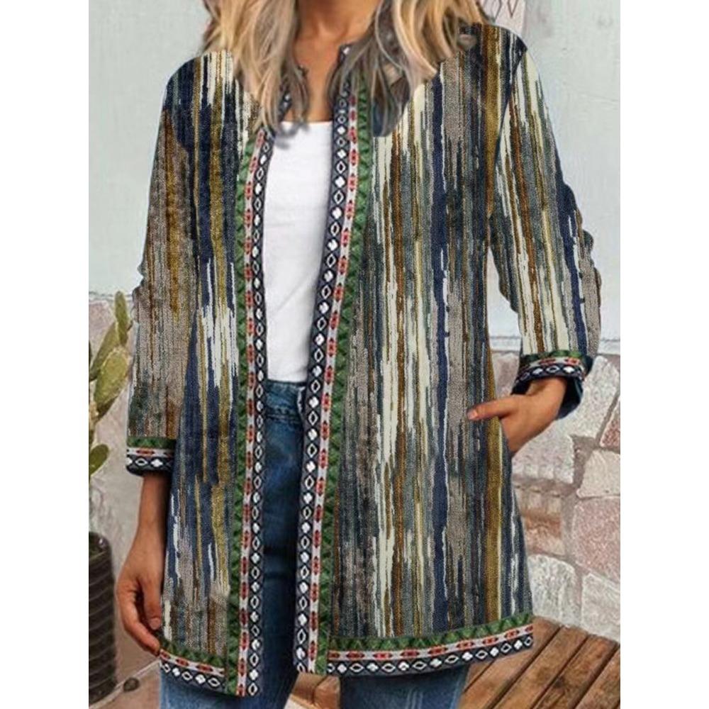 GMXIA Осень-зима винтажный этнический стиль принт большой размер куртка кардиган женская одежда
