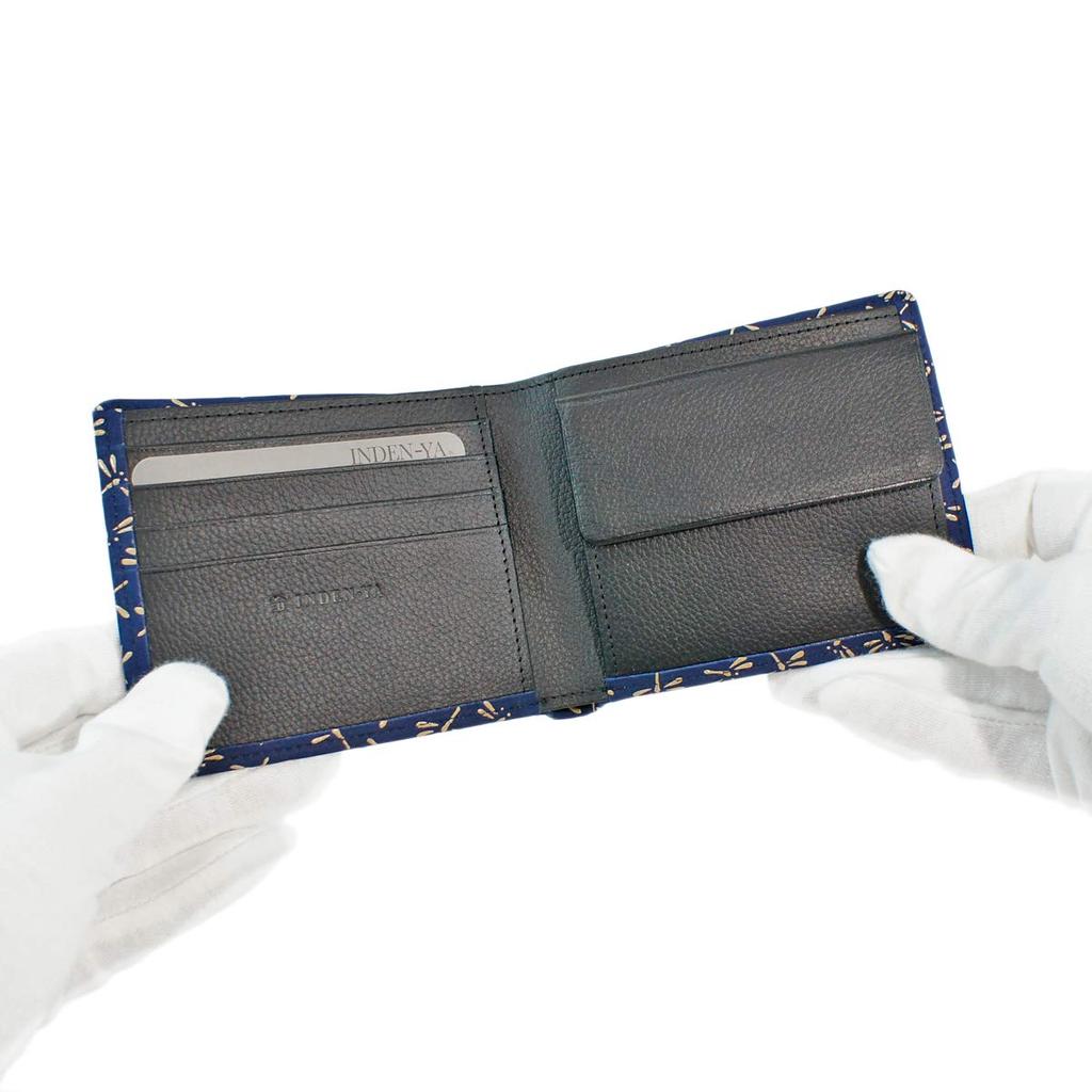 Кошелек Inden с отделениями для купюр и монет, темно-синий с белым узором «стрекоза» [Indenya], размер J, в комплекте, замша, лак, 2006-14-008