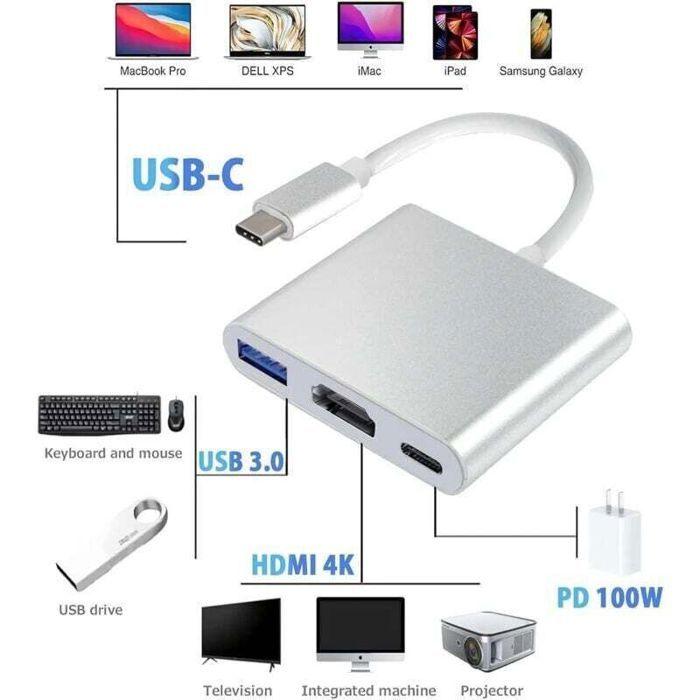 Adaptateur USB-C vers HDMI - ZOR® - 4K@30Hz - Port USB 3.0 5Gbps - Port de charge USB-C