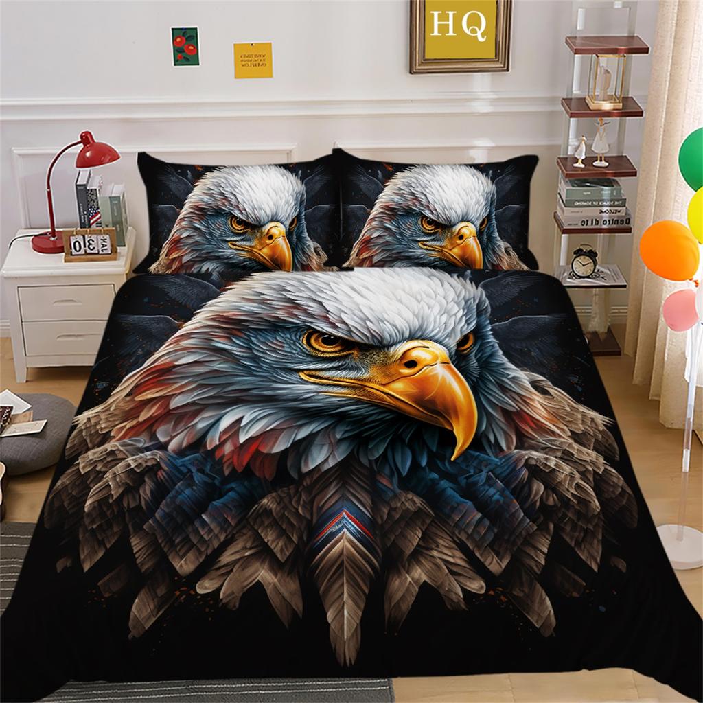Eagle Bedding Set for Boys and Men, Down Duvet Covers, Pillowcases 2/3pcs, King Queen Bed 3D Printed Animal Cover Set Gift