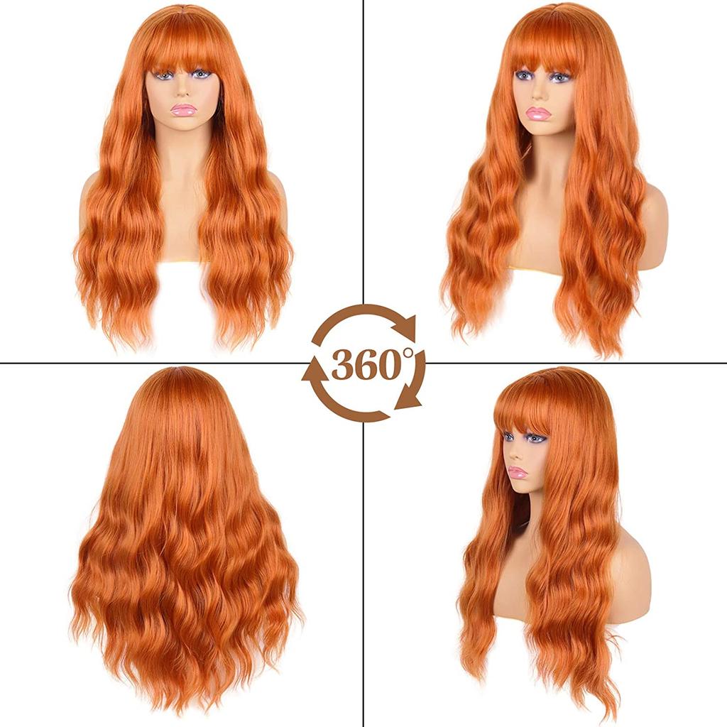 MERISIHAIR Оранжевый парик с челкой Cospaly, длинный волнистый парик для женщин, синтетические парики, термостойкие, 24 дюйма
