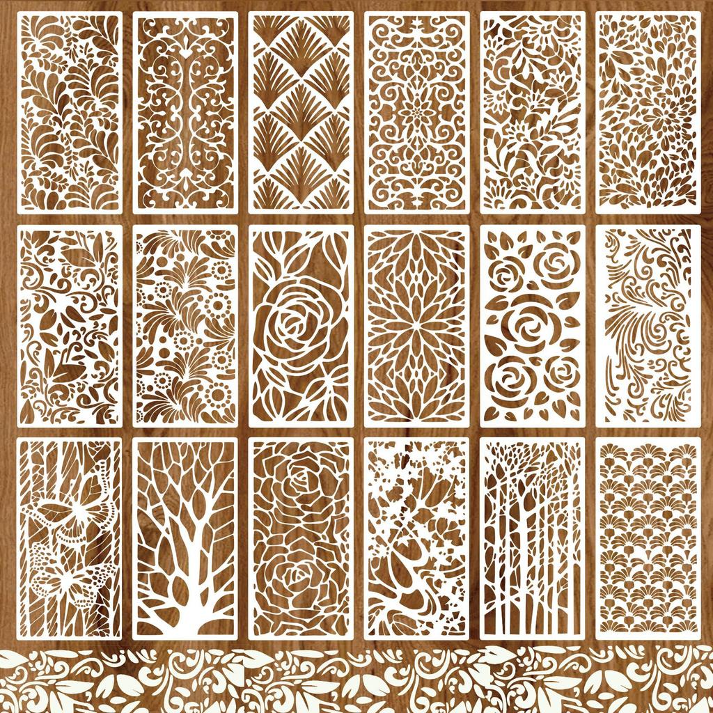 18 штук/набор, Текстурный шаблон, DIY Полый шаблон для рисования, ПЭТ-материал, Легко чистить, Форма для латте-арта для торта, Инструмент для ручной росписи плакатов