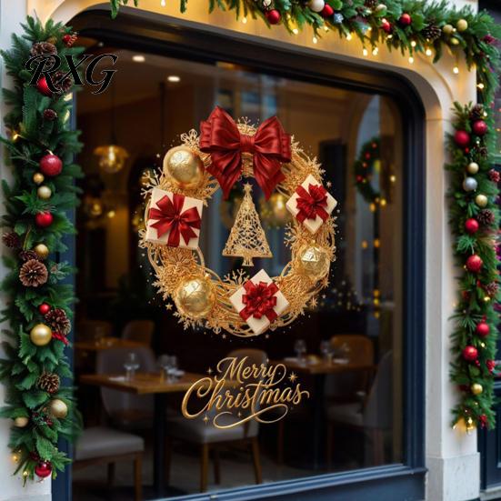 Christmas Tree Elements Wreath Static Window Sticker, Decorative Decals for Glass Doors And Windows, Holiday Scenery Accessories Removable PVC