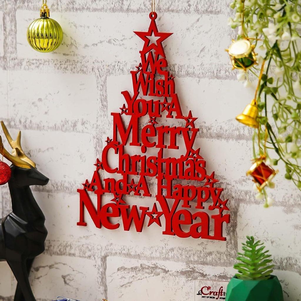 Деревянное красное рождественское дерево, настенное украшение, экспонат. Желаем вам веселого Рождества и счастливого Нового года | Предметы рождественских украшений