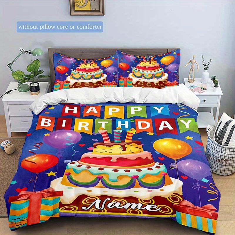 Happybirthday Customize Your Name Duvet Cover Softbedding Set For Bedroom Guest Room And Dorm Decoration Threepiece Set Includes 1 Duvet Cover 2