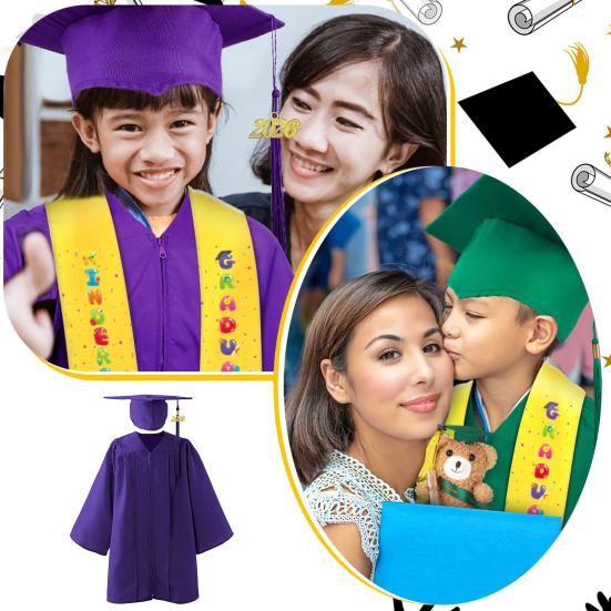 Комплект выпускной мантии и шапочки для детского сада, унисекс, наряд «Поздравляю, выпускник» с кисточками и подвесками 2026 года для дошкольников и детского сада