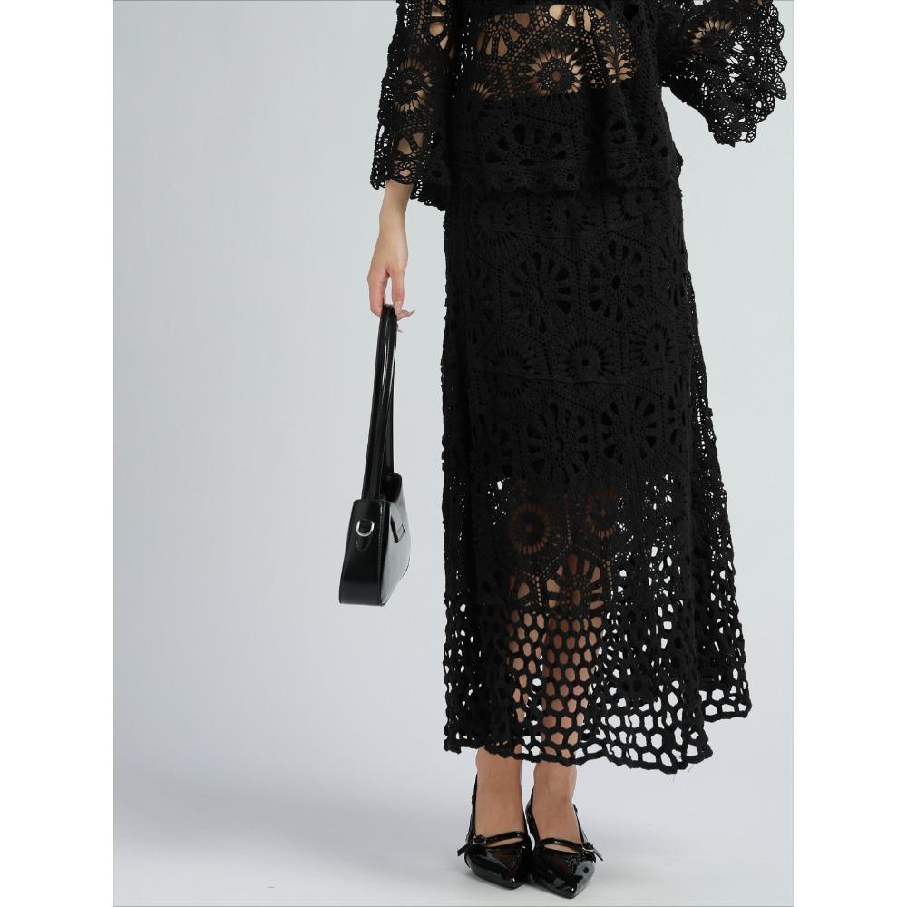 DIMANAF 2025 Новая юбка женская вязаная кружевная длинная однотонная ажурная сексуальная ажурная летняя стильная свободная базовая