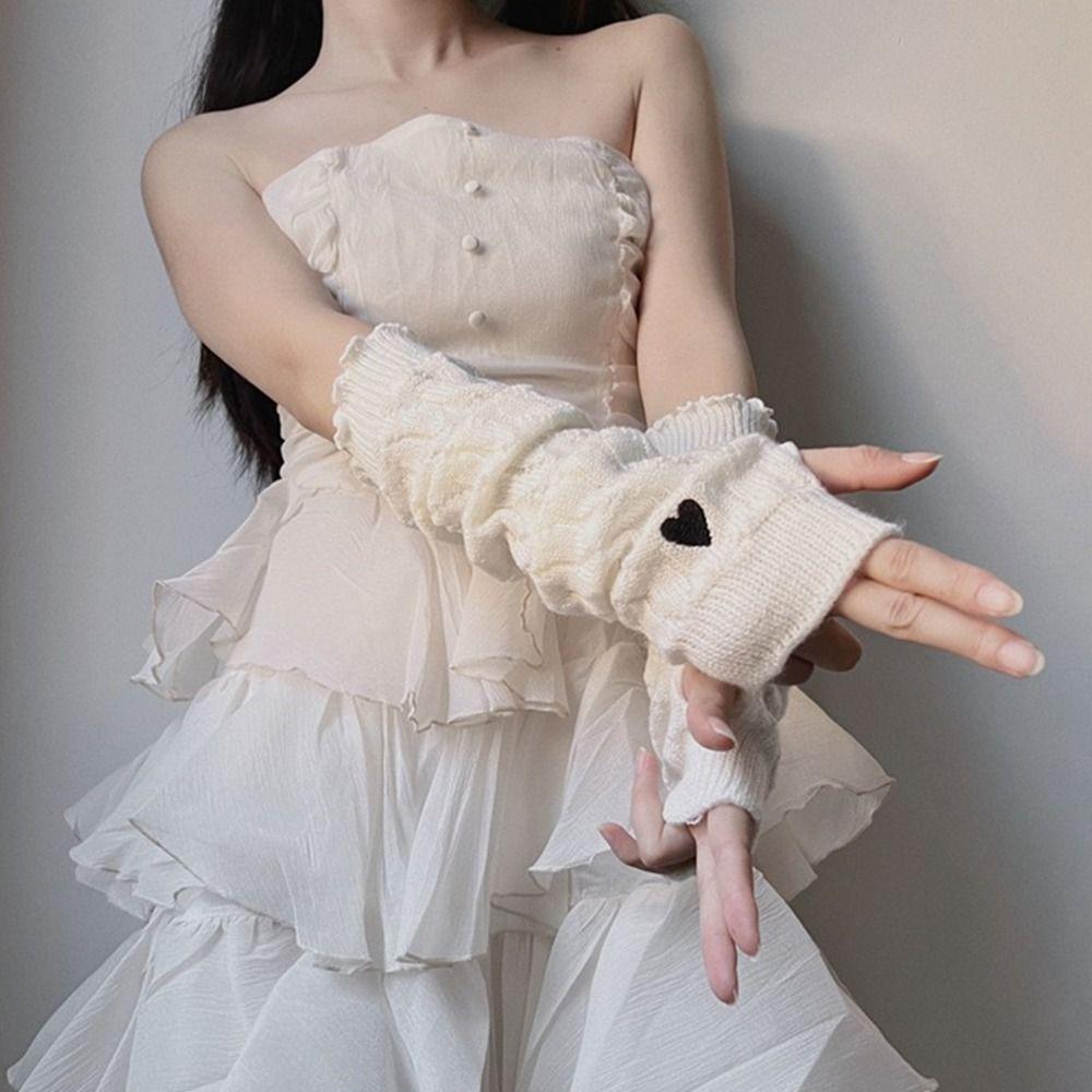 Half Finger Arm Warmers False Sleeves Elbow Mittens Fashion Knitted Gloves for Women Girls