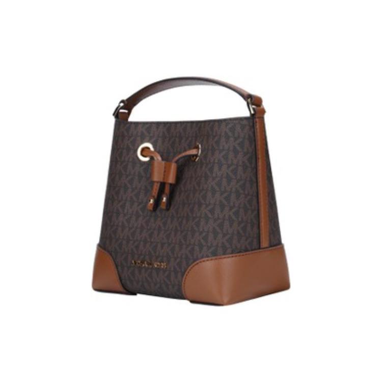 New MICHAEL KORS Mercer Coated Canvas Bucket Bags Shoulder Bag Crossbody Bag Small Size Women's Dark Brown & Light Brown 35F2GM9M1B-BROWN