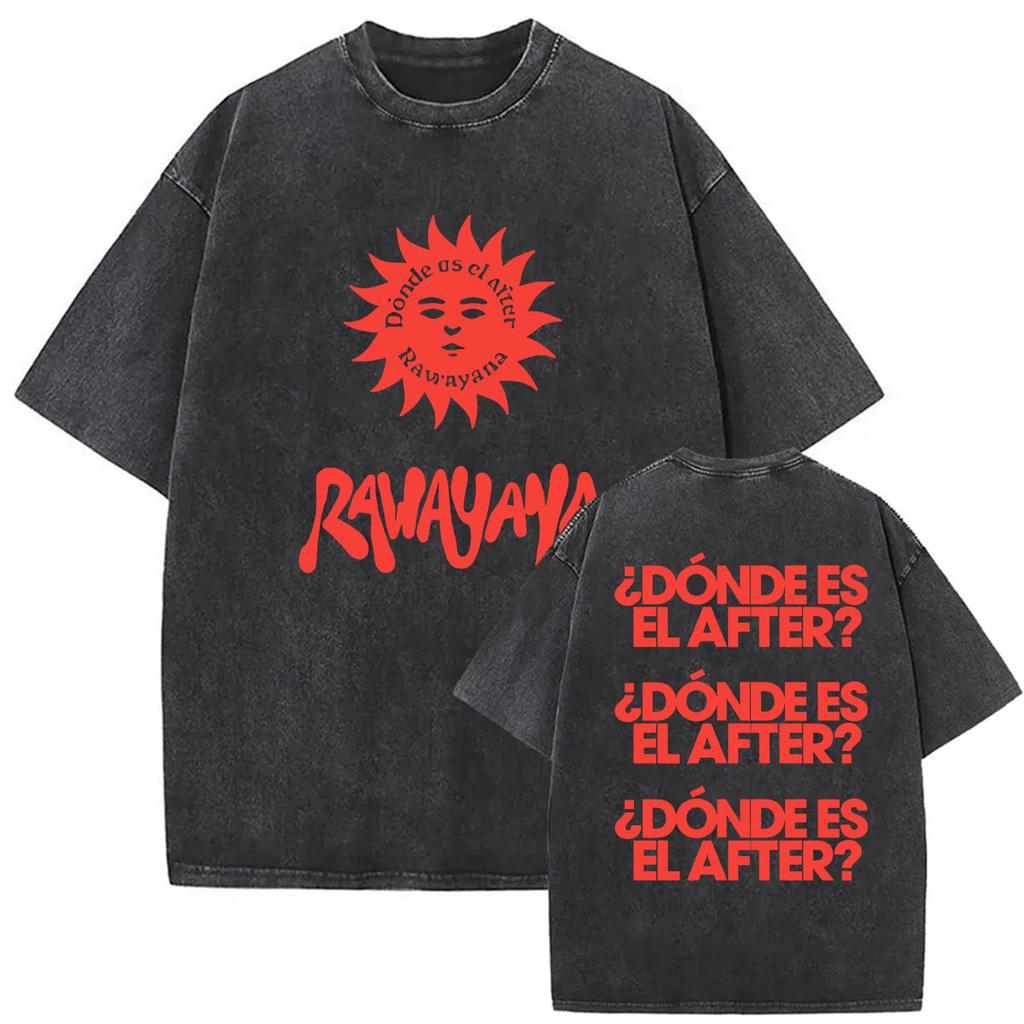 Vintage Washed Rawayana Donde Es El After Album Print TShirt Men Women Hip Hop Pop Music Short Sleeve T Shirt Streetwear