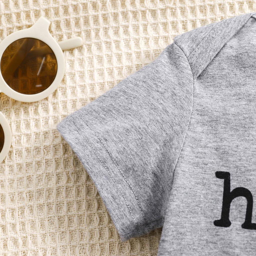 1-18 Months Newborn Baby “Heaven Sent“ Print Cotton Bodysuit Cute Grey Short Sleeve Jumpsuit Onesie