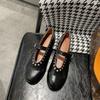 Spring and Summer Metal Rivet Mary Jane Single Shoes Women's Leather Round Head Flat Bottom One Word with Retro Ballet Shoes